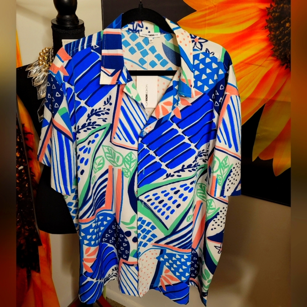 Fashion Nova Men's Colorful Button Up Shirt